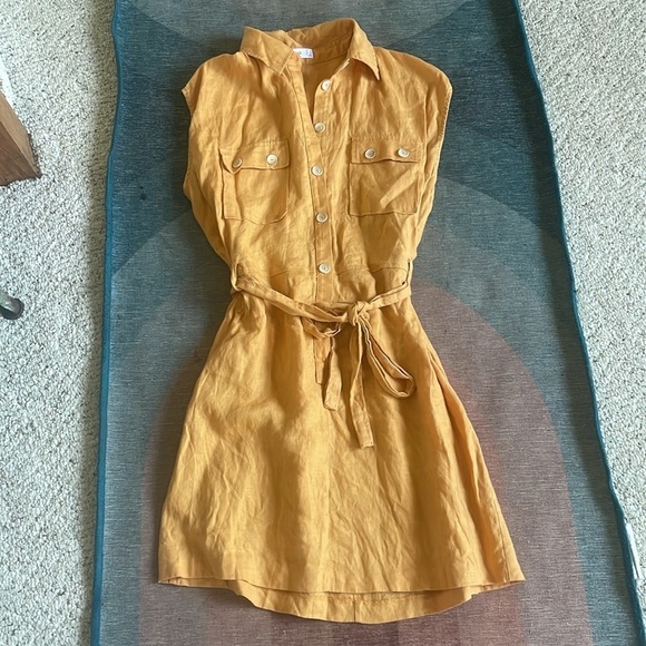 MNG Pure Linen Orange Button-Up Utility Dress with Belt - Picture 7 of 10